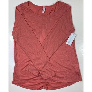 Marika Womens Coral Pink Long Sleeve Open Back Ruched Top Size XXL